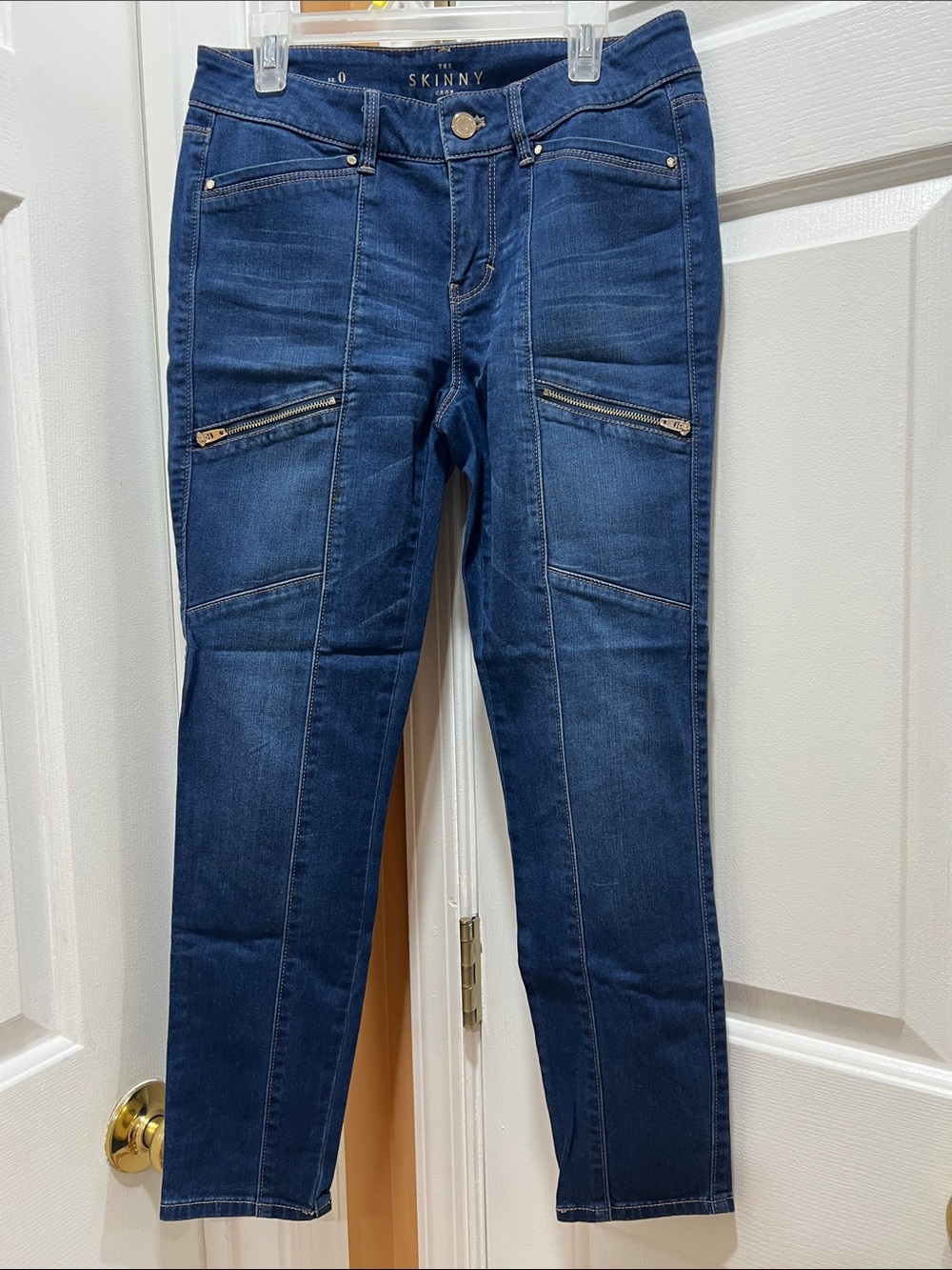 White House Black Market Skinny Jeans in Dark Blue with Zip Accents
